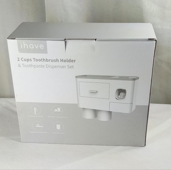 IHave 2 Cups Wall Mounted Toothbrush Holder With Toothpaste Dispenser - Picture 7 of 9